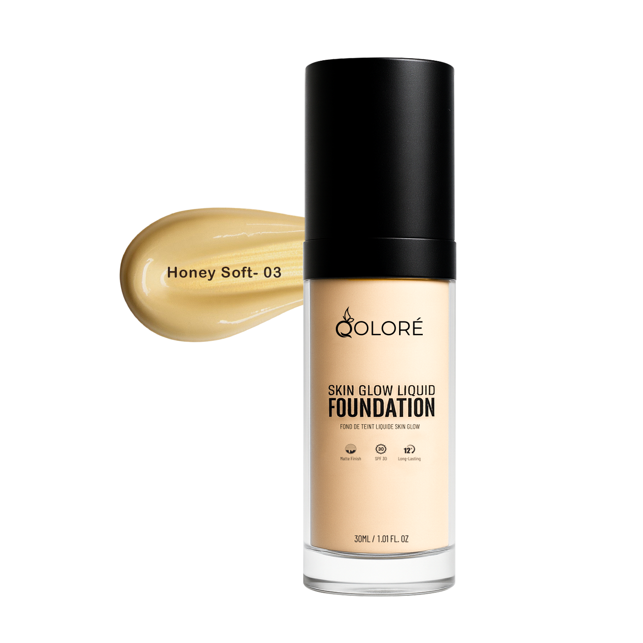 Qolore-Foundation-Honey-Soft (1) Qolore Skin Glow Liquid Foundation Honey Soft 03- 30ml - Image 1